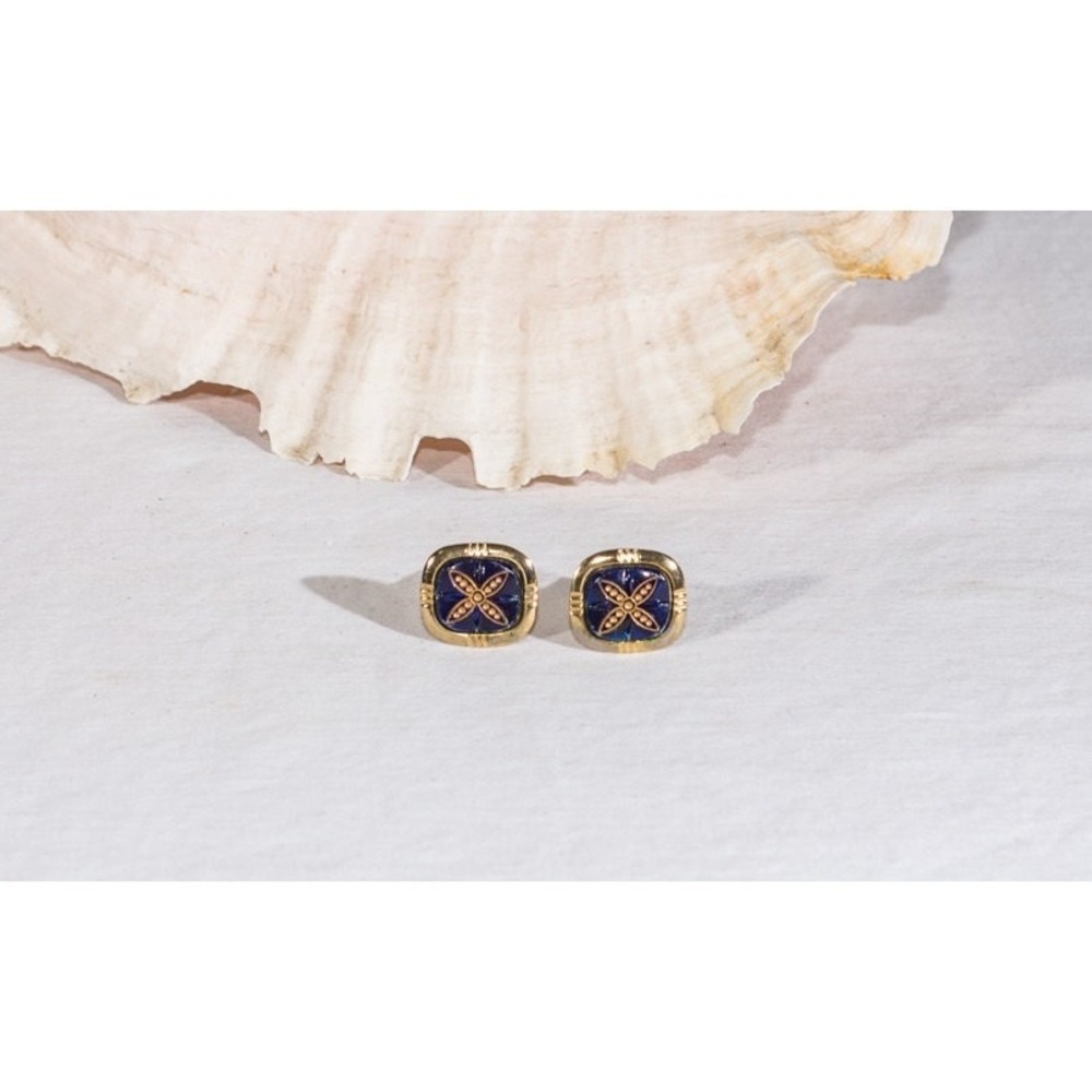 Vintage cufflinks blue gold tone men's accessories career old money preppy